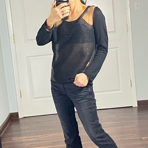 HELMUT LANG Sheer Mesh Black Panel Long Sleeve Top size S - Picture 4 of 12